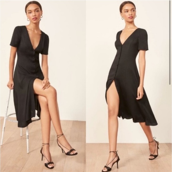 Reformation locklin 40s style button up midi vintage crepe dress - Picture 2 of 8